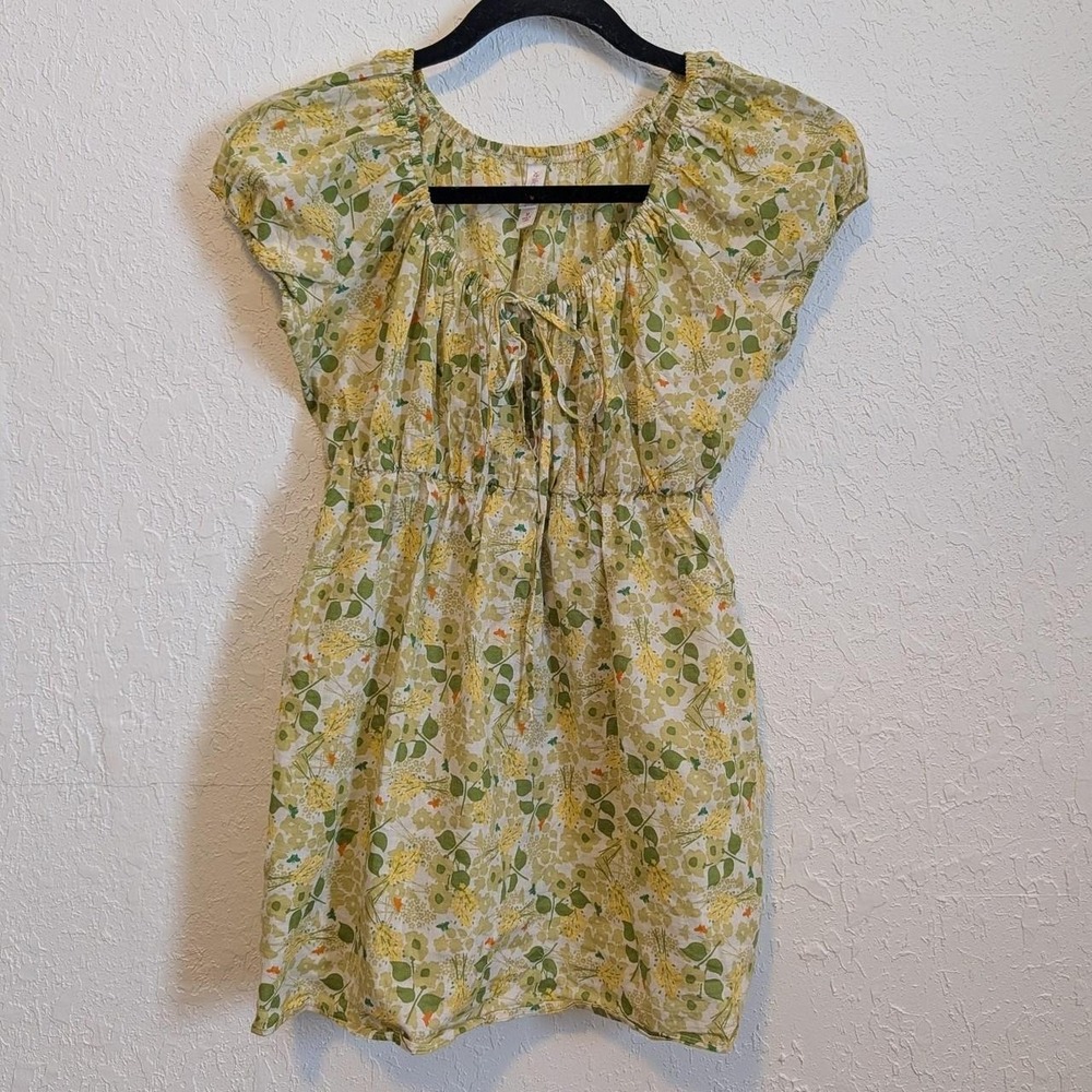 Womens Xhilaration Yellow Floral Flowy Top M Excellent Y2K Elastic Waist Blouse